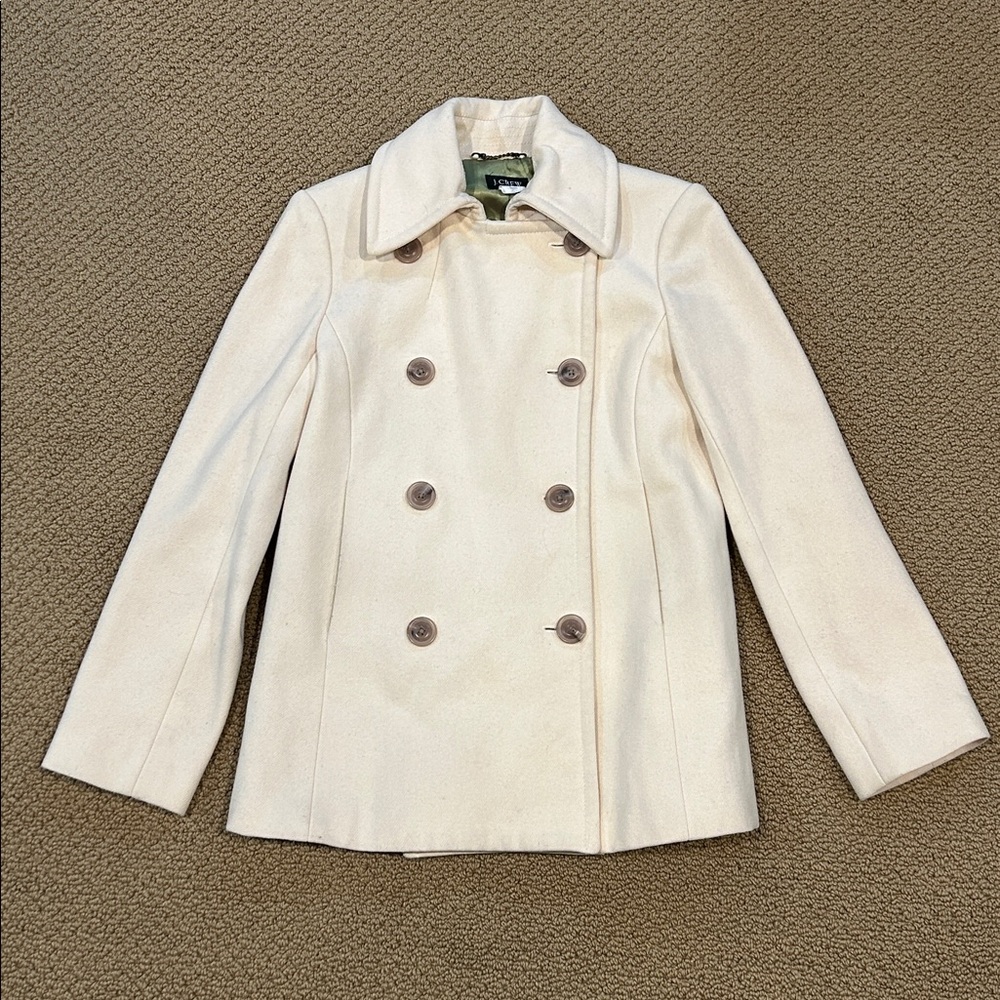 Vintage J. Crew Pea Coat size Small Cream Wool Blend Preppy Classic - Picture 1 of 17